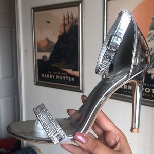 Silver strappy heels